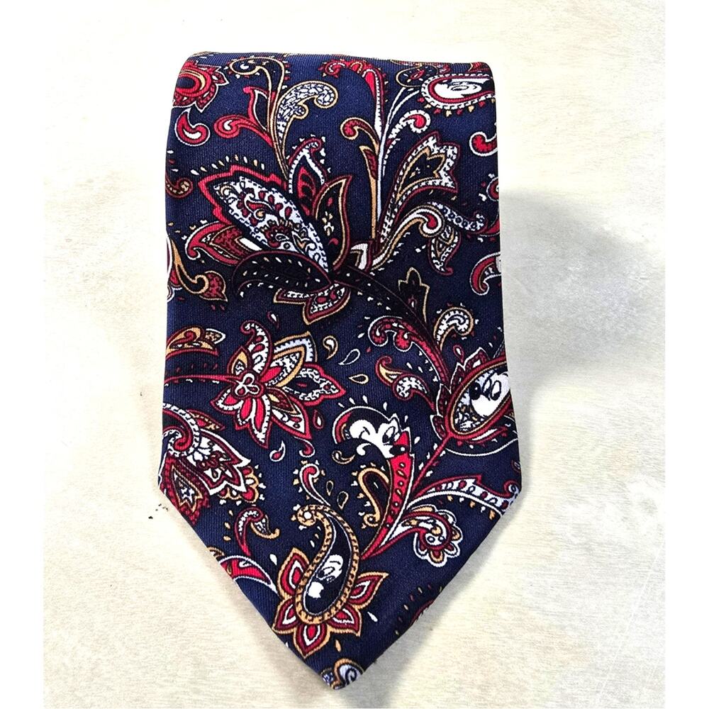 Disney Tie Mickey Mouse Balancine Paisley Blue Vintage Designer Silk Necktie - Picture 3 of 12